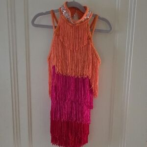 Weissman Orange and Pink Fringe Kids Dance Costume